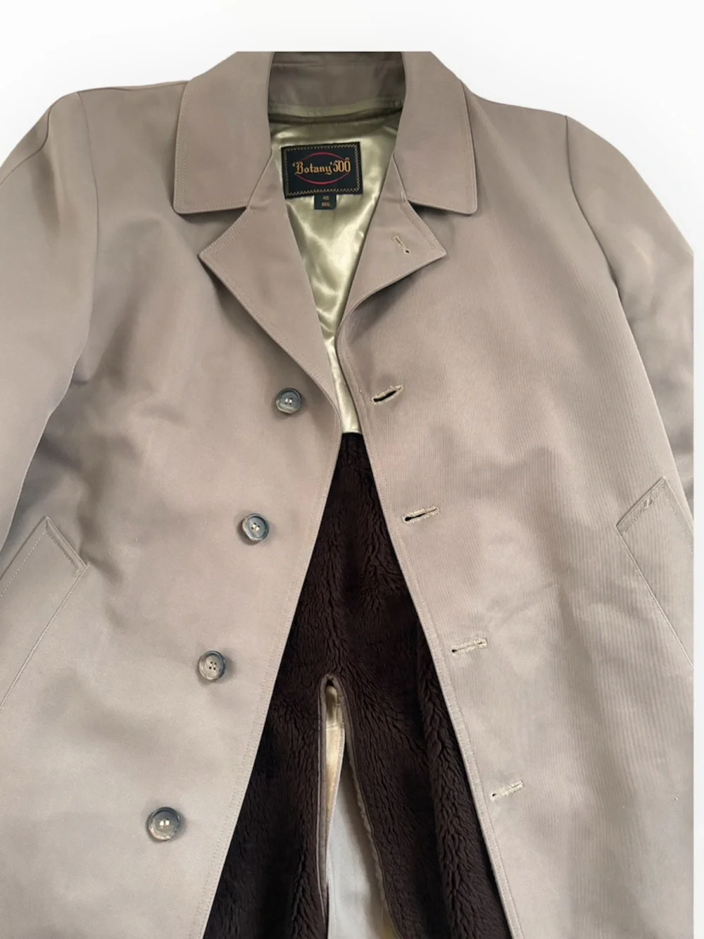 Vintage Mens BOTANY 500 Overcoat Trench Coat Khaki Tan Size 40 Reg Lined